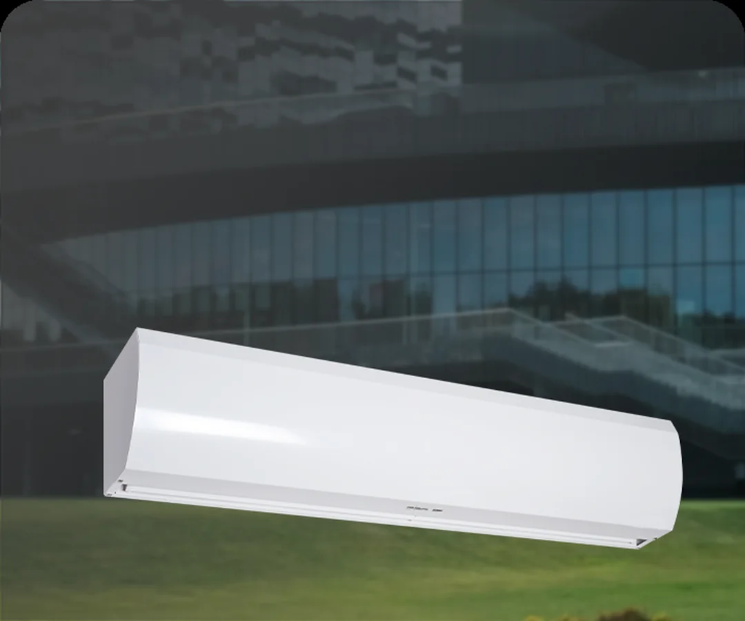 Installed air curtain above a commercial doorway